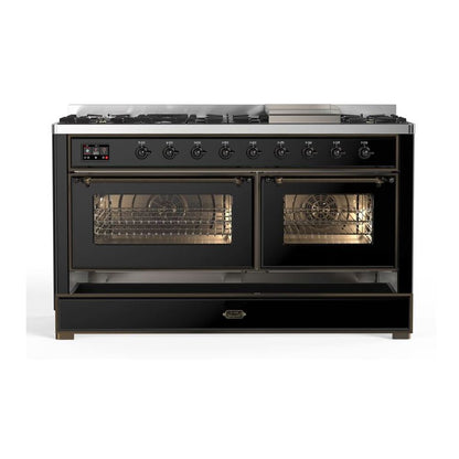 ILVE Majestic II 60 inch Triple Glass Door Natural Gas Dual Fuel Range Burnished Glossy Black