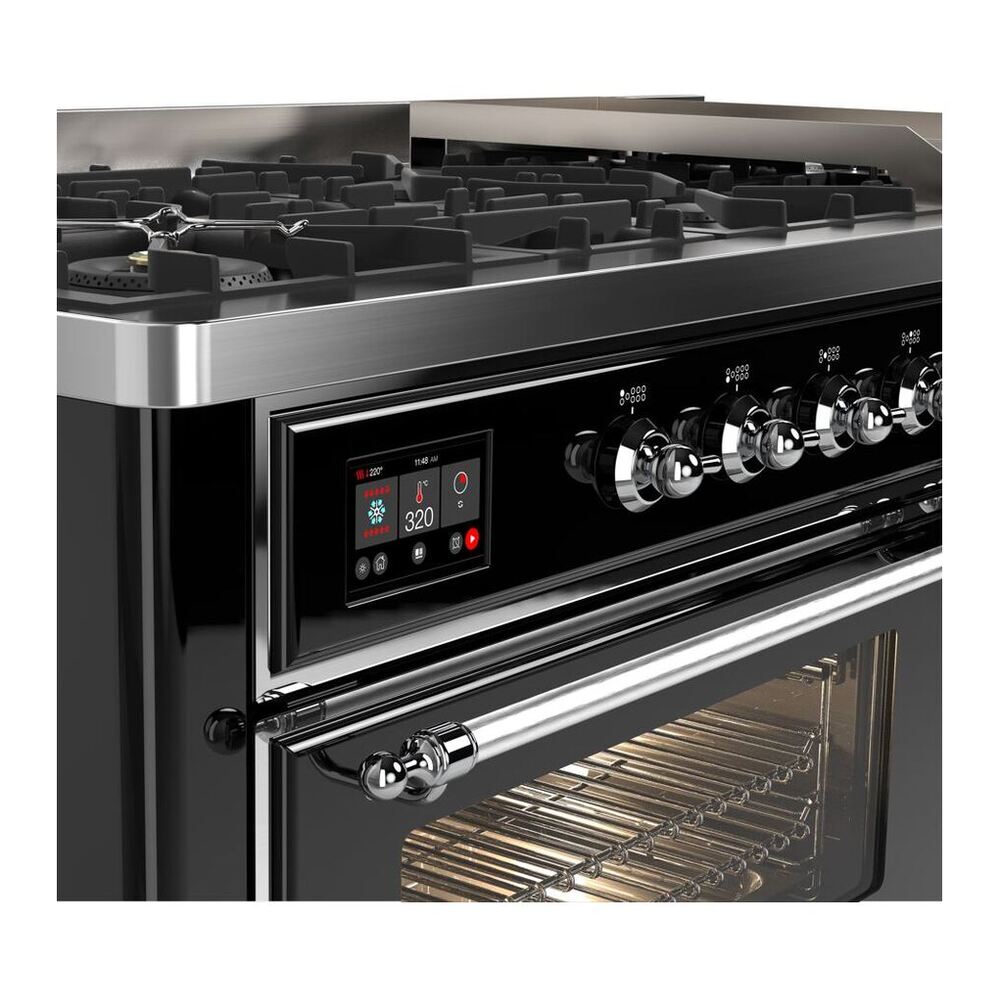 ILVE Majestic II 60 inch Triple Glass Door Natural Gas Dual Fuel Range Chrome Glossy Black