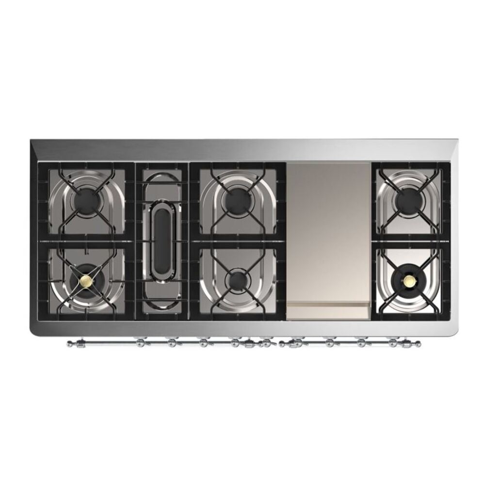 ILVE Majestic II 60 inch Triple Glass Door Natural Gas Dual Fuel Range Chrome Glossy Black