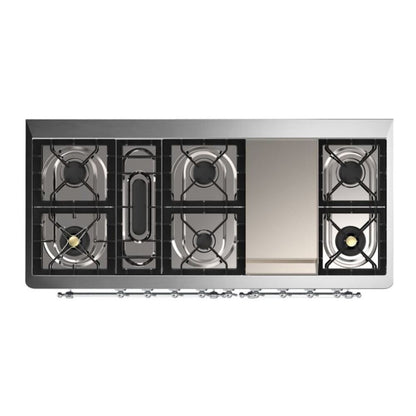 ILVE Majestic II 60 inch Triple Glass Door Natural Gas Dual Fuel Range Chrome Glossy Black