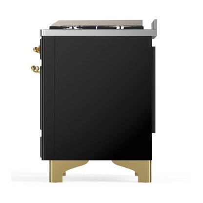 ILVE Majestic II 60 inch Triple Glass Door Natural Gas Dual Fuel Range Brass Glossy Black