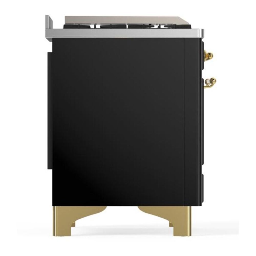 ILVE Majestic II 60 inch Triple Glass Door Natural Gas Dual Fuel Range Brass Glossy Black