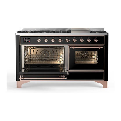 ILVE Majestic II 60 inch Triple Glass Door Natural Gas Dual Fuel Range Copper Glossy Black
