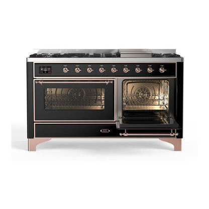 ILVE Majestic II 60 inch Triple Glass Door Natural Gas Dual Fuel Range Copper Glossy Black