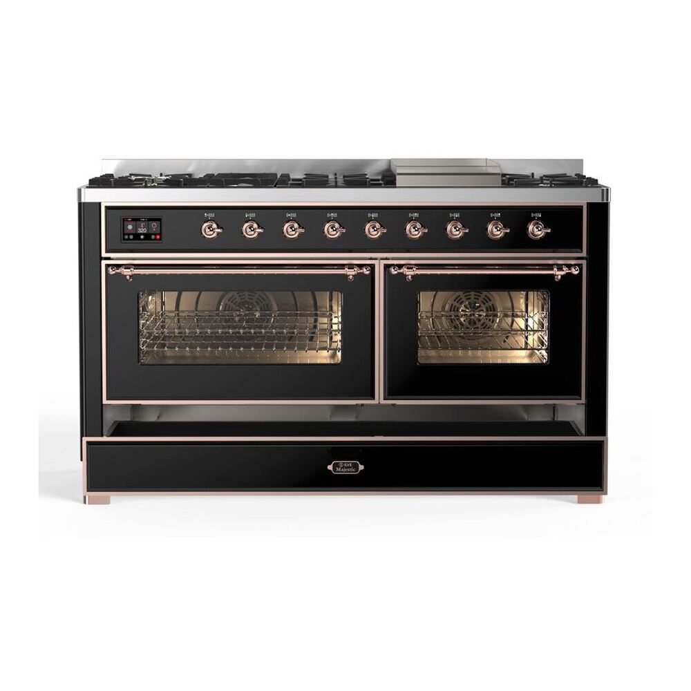 ILVE Majestic II 60 inch Triple Glass Door Natural Gas Dual Fuel Range Copper Glossy Black