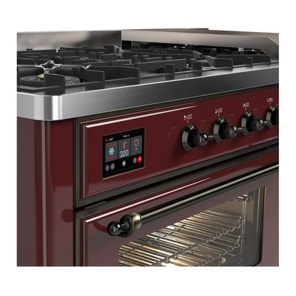 ILVE Majestic II 60 inch Triple Glass Door Natural Gas Dual Fuel Range Burnished Burgundy