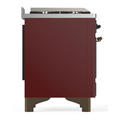 ILVE Majestic II 60 inch Triple Glass Door Natural Gas Dual Fuel Range Burnished Burgundy