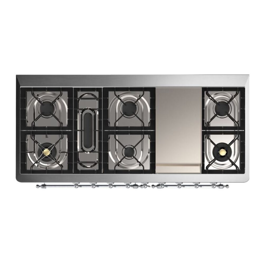 ILVE Majestic II 60 inch Triple Glass Door Natural Gas Dual Fuel Range Chrome Burgundy