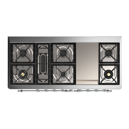 ILVE Majestic II 60 inch Triple Glass Door Natural Gas Dual Fuel Range Chrome Burgundy