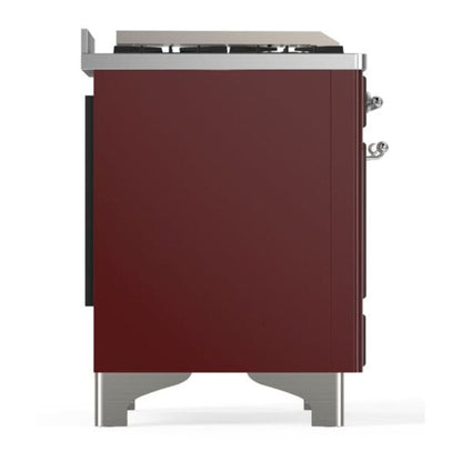 ILVE Majestic II 60 inch Triple Glass Door Natural Gas Dual Fuel Range Chrome Burgundy
