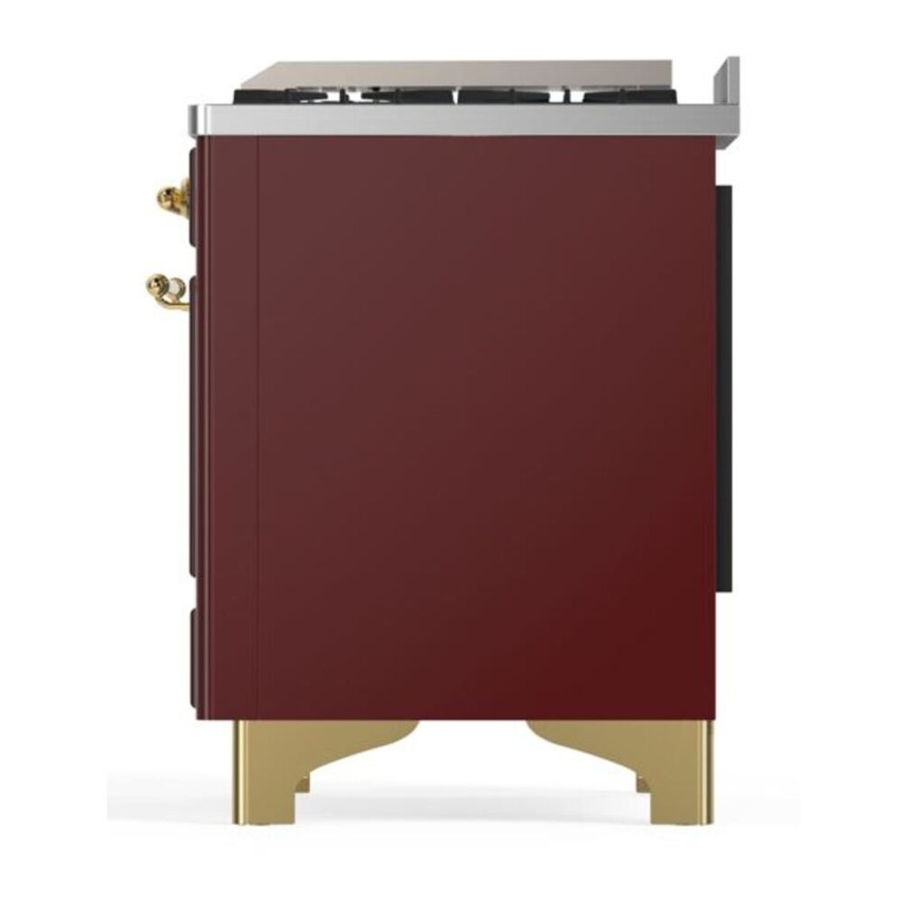 ILVE Majestic II 60 inch Triple Glass Door Natural Gas Dual Fuel Range Brass Burgundy