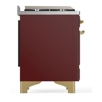 ILVE Majestic II 60 inch Triple Glass Door Natural Gas Dual Fuel Range Brass Burgundy