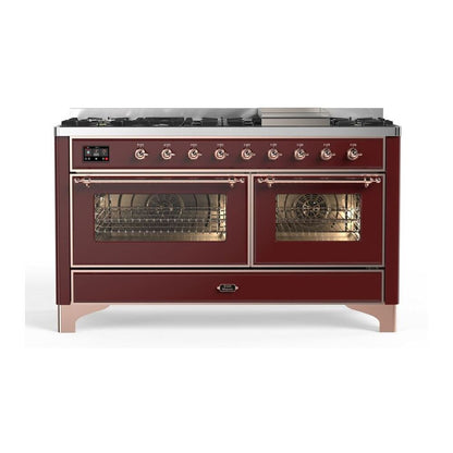 ILVE Majestic II 60 inch Triple Glass Door Natural Gas Dual Fuel Range Copper Burgundy
