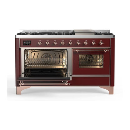 ILVE Majestic II 60 inch Triple Glass Door Natural Gas Dual Fuel Range Copper Burgundy