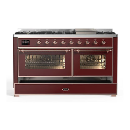 ILVE Majestic II 60 inch Triple Glass Door Natural Gas Dual Fuel Range Copper Burgundy