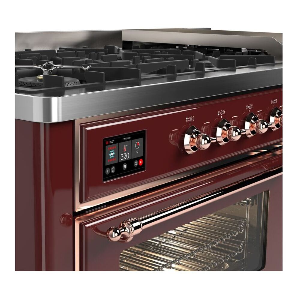 ILVE Majestic II 60 inch Triple Glass Door Natural Gas Dual Fuel Range Copper Burgundy