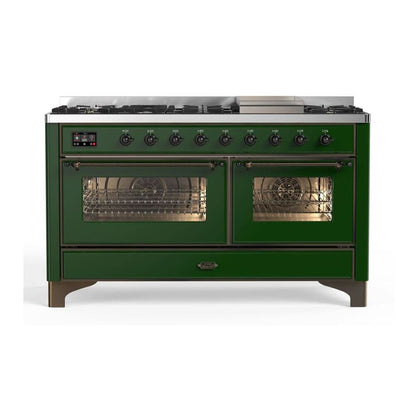 ILVE Majestic II 60 inch Triple Glass Door Natural Gas Dual Fuel Range Burnished Emerald Green