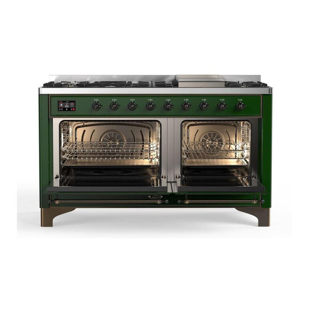 ILVE Majestic II 60 inch Triple Glass Door Natural Gas Dual Fuel Range Burnished Emerald Green