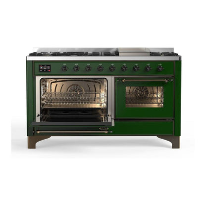 ILVE Majestic II 60 inch Triple Glass Door Natural Gas Dual Fuel Range Burnished Emerald Green
