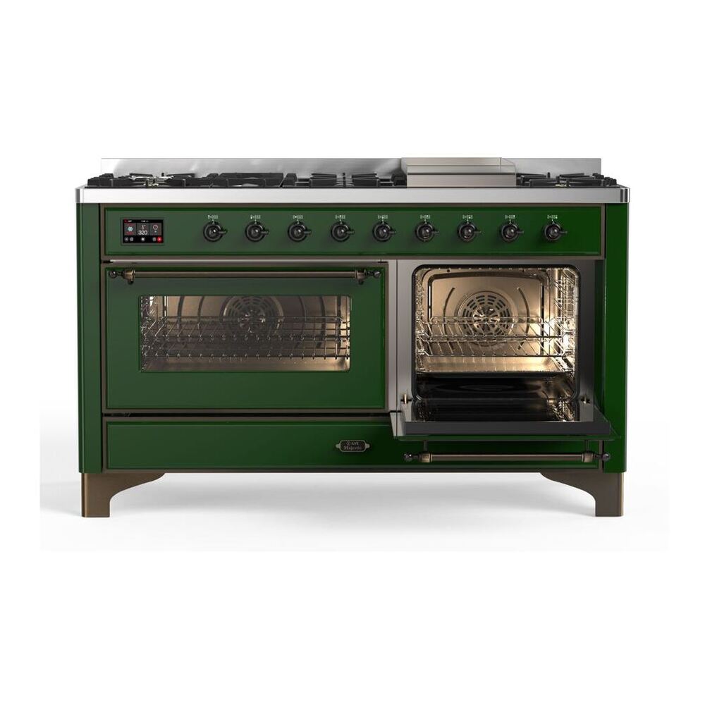 ILVE Majestic II 60 inch Triple Glass Door Natural Gas Dual Fuel Range Burnished Emerald Green