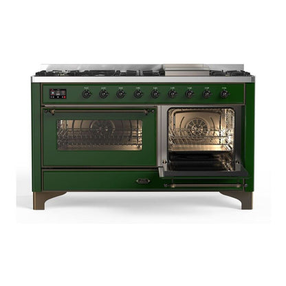 ILVE Majestic II 60 inch Triple Glass Door Natural Gas Dual Fuel Range Burnished Emerald Green