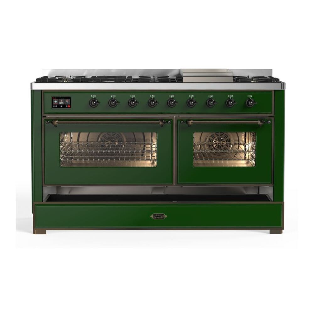 ILVE Majestic II 60 inch Triple Glass Door Natural Gas Dual Fuel Range Burnished Emerald Green