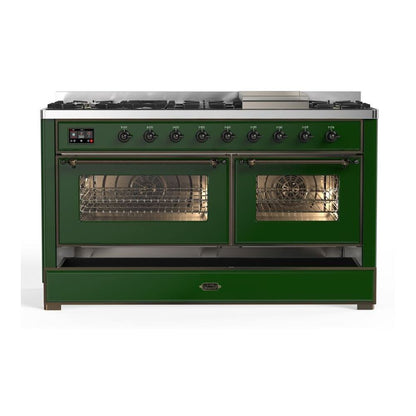 ILVE Majestic II 60 inch Triple Glass Door Natural Gas Dual Fuel Range Burnished Emerald Green