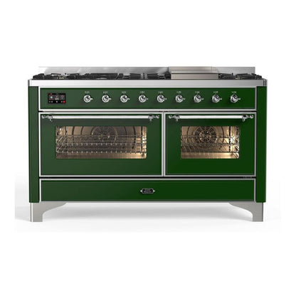 ILVE Majestic II 60 inch Triple Glass Door Natural Gas Dual Fuel Range Chrome Emerald Green