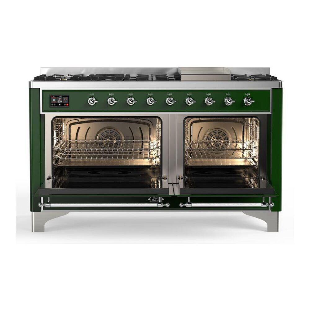 ILVE Majestic II 60 inch Triple Glass Door Natural Gas Dual Fuel Range Chrome Emerald Green