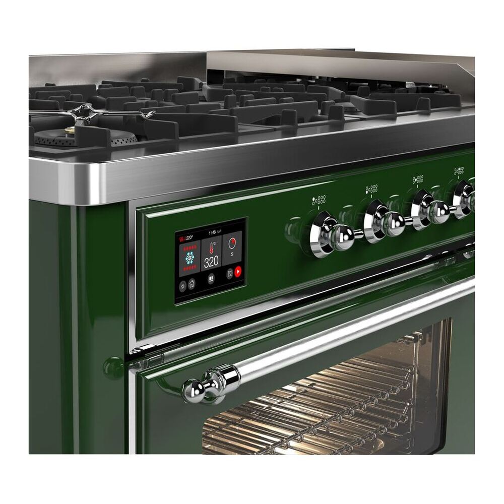 ILVE Majestic II 60 inch Triple Glass Door Natural Gas Dual Fuel Range Chrome Emerald Green
