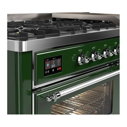 ILVE Majestic II 60 inch Triple Glass Door Natural Gas Dual Fuel Range Chrome Emerald Green