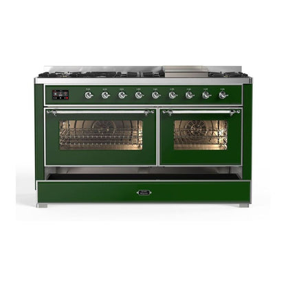 ILVE Majestic II 60 inch Triple Glass Door Natural Gas Dual Fuel Range Chrome Emerald Green