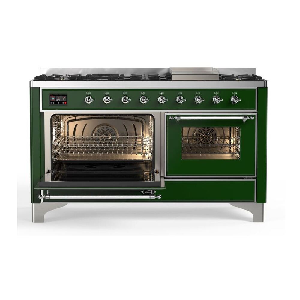 ILVE Majestic II 60 inch Triple Glass Door Natural Gas Dual Fuel Range Chrome Emerald Green