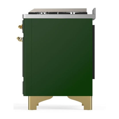 ILVE Majestic II 60 inch Triple Glass Door Natural Gas Dual Fuel Range Brass Emerald Green