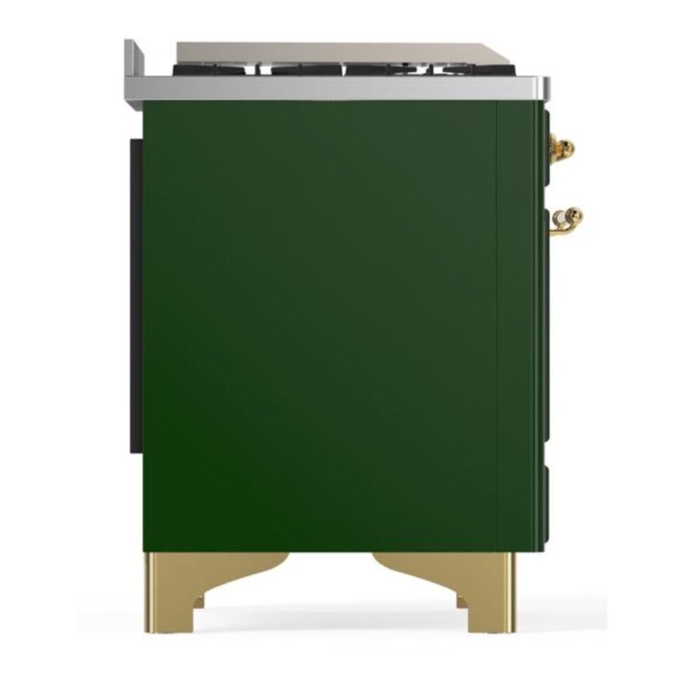 ILVE Majestic II 60 inch Triple Glass Door Natural Gas Dual Fuel Range Brass Emerald Green