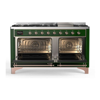 ILVE Majestic II 60 inch Triple Glass Door Natural Gas Dual Fuel Range Copper Emerald Green