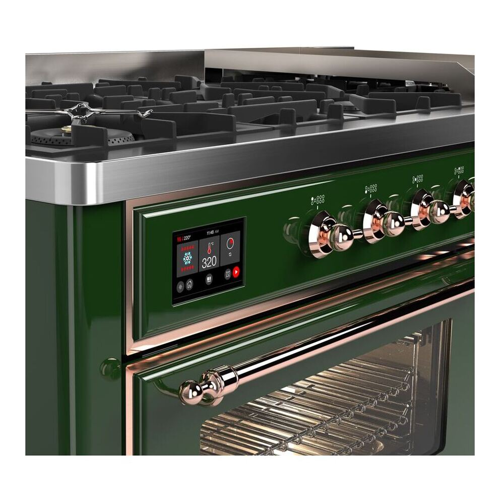 ILVE Majestic II 60 inch Triple Glass Door Natural Gas Dual Fuel Range Copper Emerald Green