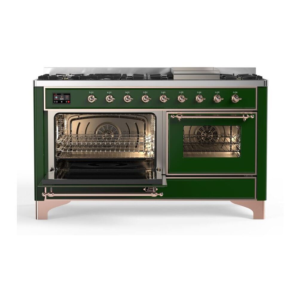 ILVE Majestic II 60 inch Triple Glass Door Natural Gas Dual Fuel Range Copper Emerald Green