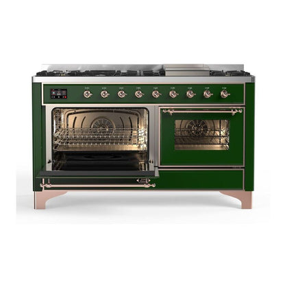 ILVE Majestic II 60 inch Triple Glass Door Natural Gas Dual Fuel Range Copper Emerald Green