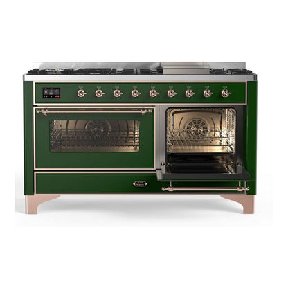 ILVE Majestic II 60 inch Triple Glass Door Natural Gas Dual Fuel Range Copper Emerald Green