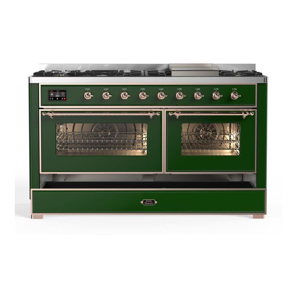 ILVE Majestic II 60 inch Triple Glass Door Natural Gas Dual Fuel Range Copper Emerald Green