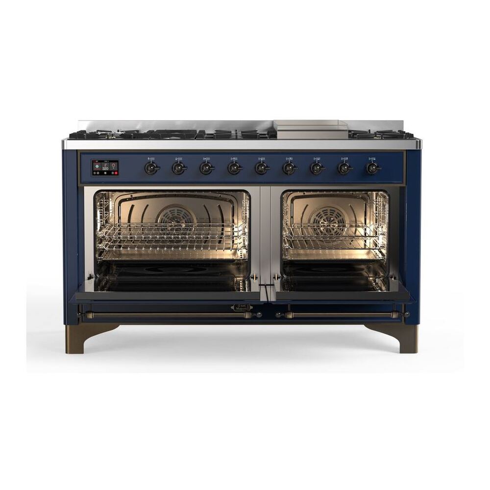 ILVE Majestic II 60 inch Triple Glass Door Natural Gas Dual Fuel Range Burnished Midnight Blue