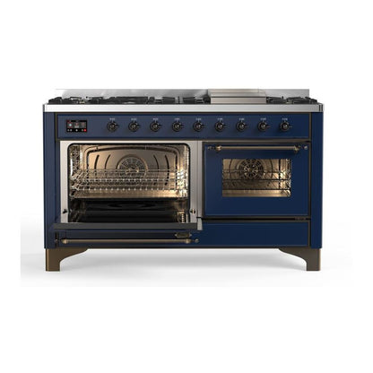 ILVE Majestic II 60 inch Triple Glass Door Natural Gas Dual Fuel Range Burnished Midnight Blue