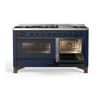ILVE Majestic II 60 inch Triple Glass Door Natural Gas Dual Fuel Range Burnished Midnight Blue