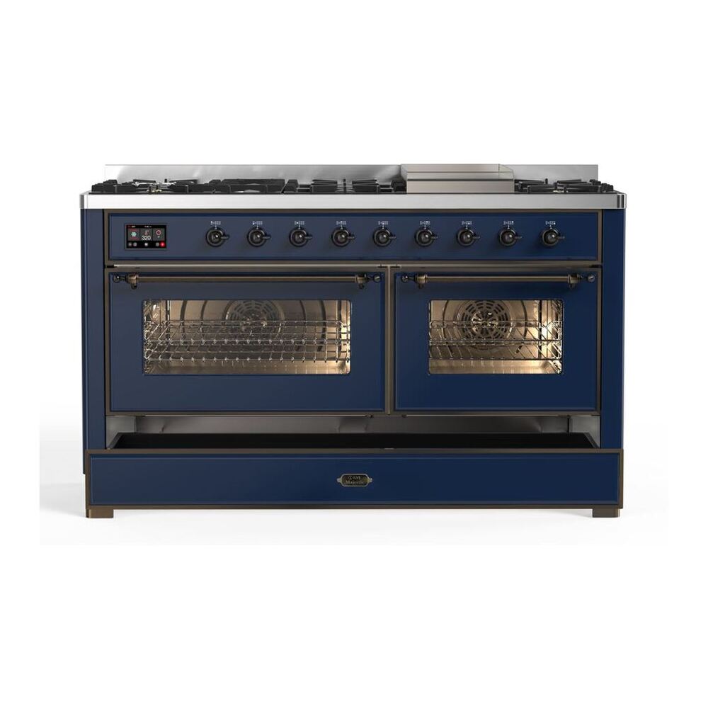 ILVE Majestic II 60 inch Triple Glass Door Natural Gas Dual Fuel Range Burnished Midnight Blue