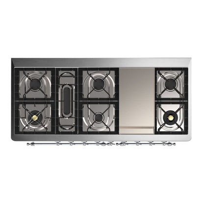 ILVE Majestic II 60 inch Triple Glass Door Natural Gas Dual Fuel Range Chrome Midnight Blue
