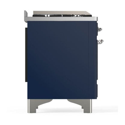 ILVE Majestic II 60 inch Triple Glass Door Natural Gas Dual Fuel Range Chrome Midnight Blue
