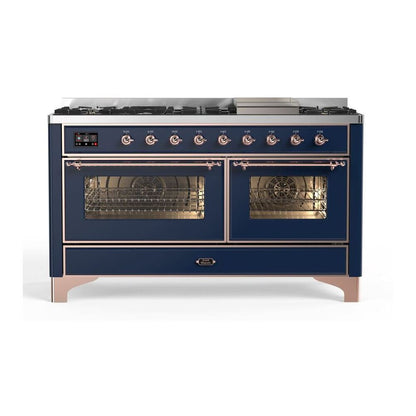 ILVE Majestic II 60 inch Triple Glass Door Natural Gas Dual Fuel Range Copper Midnight Blue