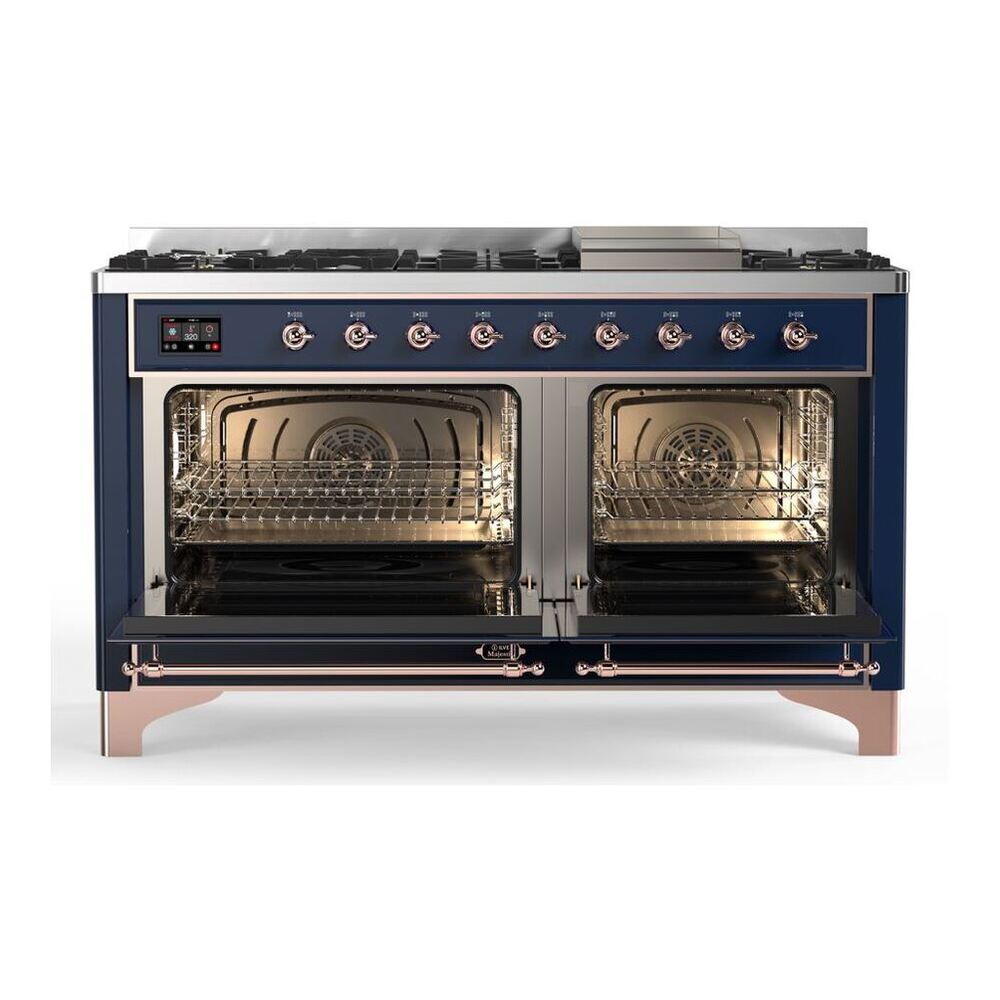 ILVE Majestic II 60 inch Triple Glass Door Natural Gas Dual Fuel Range Copper Midnight Blue