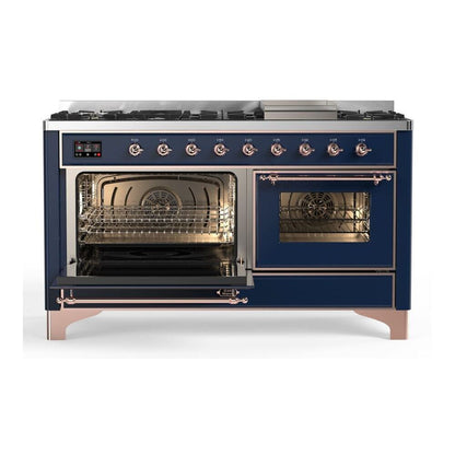 ILVE Majestic II 60 inch Triple Glass Door Natural Gas Dual Fuel Range Copper Midnight Blue